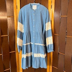 Johnny Was Jade chambray and lace dress.